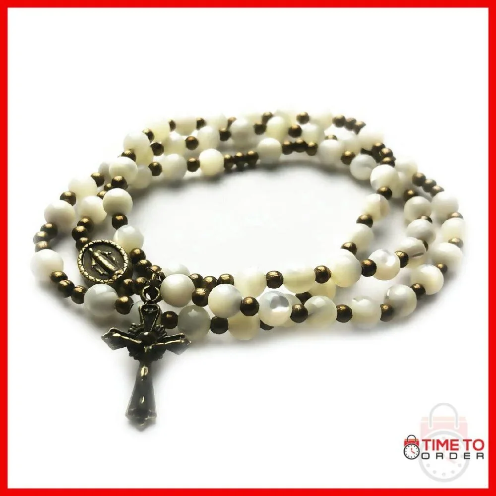 Mother of Pearl Rosary Bracelet with Virgin Mary Medal Charm